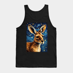 Adorable Kangaroo Animal Portrait Painting in a Van Gogh Starry Night Art Style Tank Top